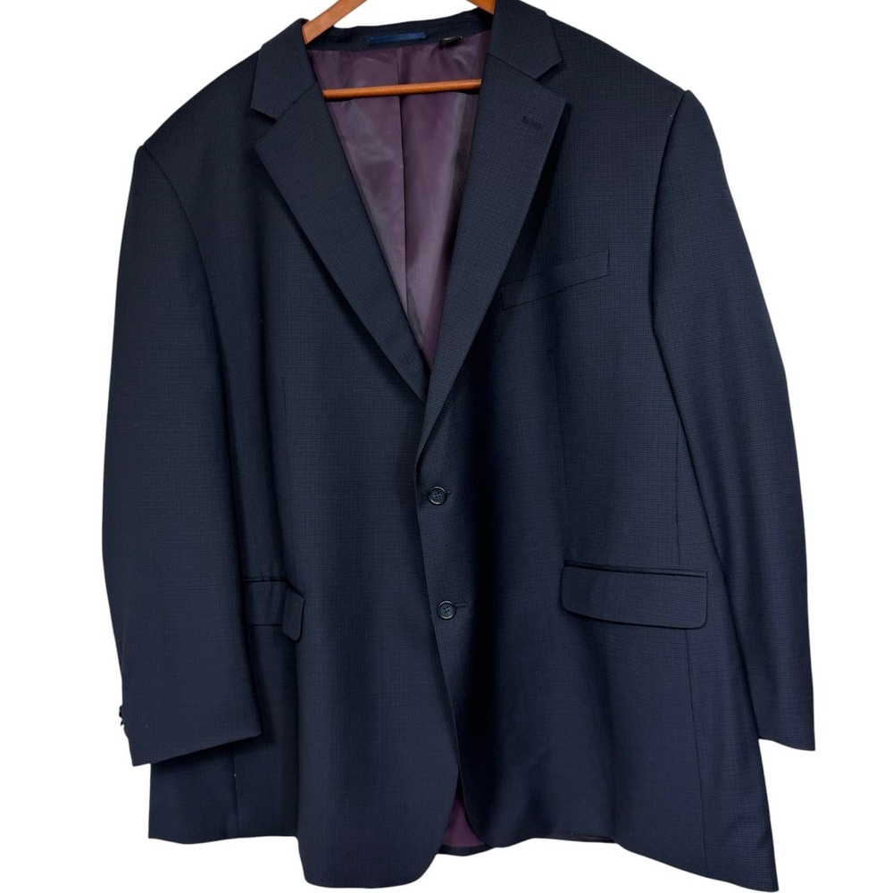 Jack Victor JV Sport Coat Mens 56L Navy Blue Wool Blend Stretch Blazer
